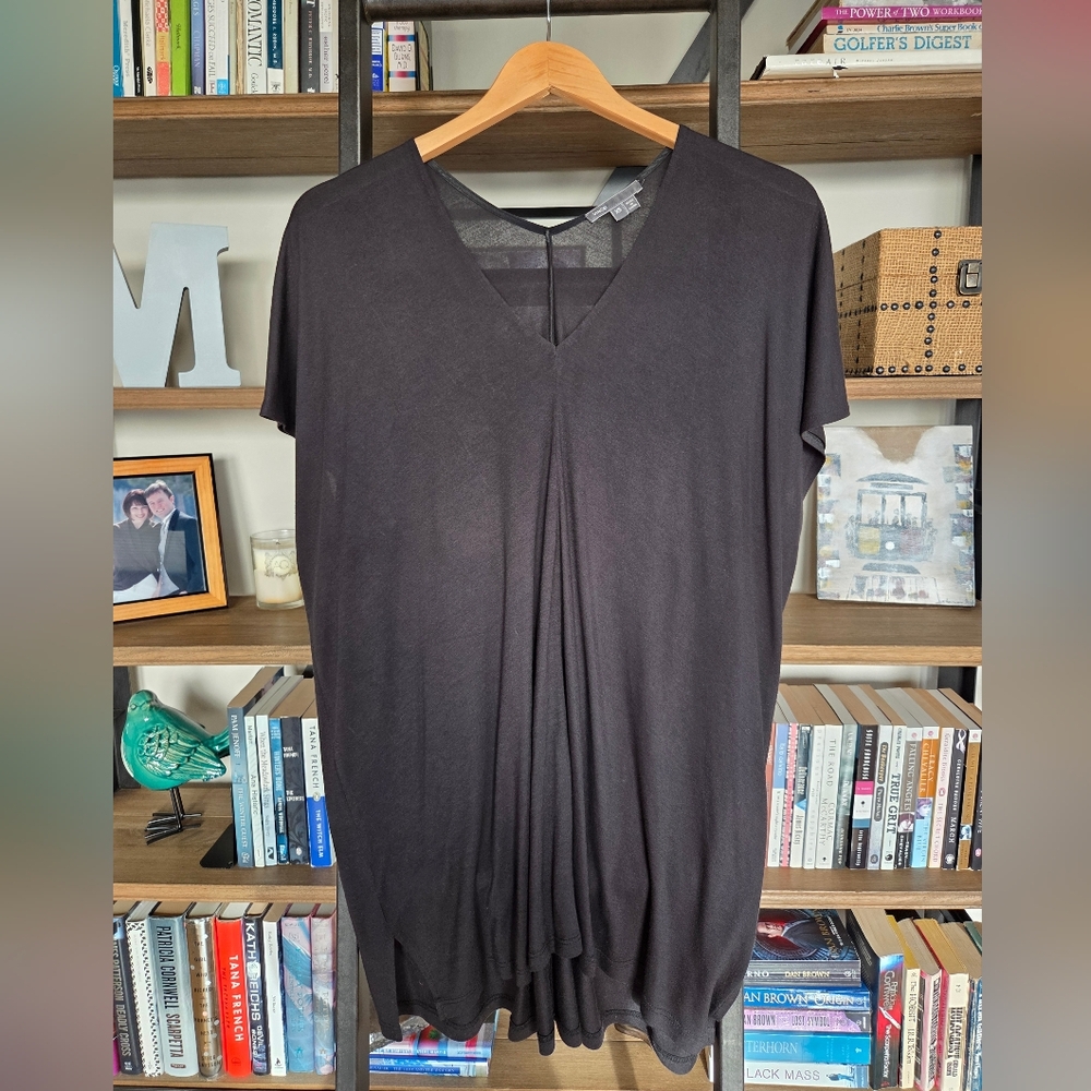 Vince Black Cotton Jersey V-Neck Tunic, Size XS